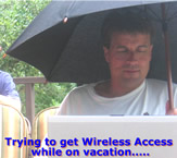 Trying to get broadband in the rain...