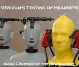 A picture of a dummy testing a headset in Verizon's test laboratory